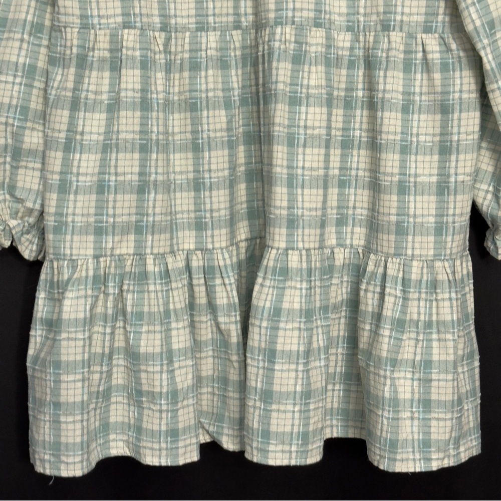 Pink Lily Plaid Tiered Babydoll Dress Large Long Sleeve - Picture 7 of 11